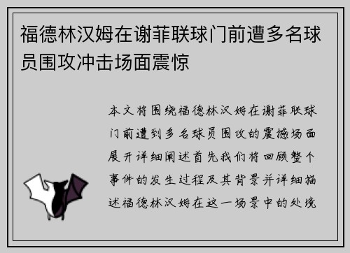 福德林汉姆在谢菲联球门前遭多名球员围攻冲击场面震惊